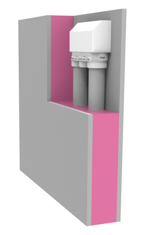 Uniflexplus+ luchtverdeelsysteem in gipswand of stenen muur
