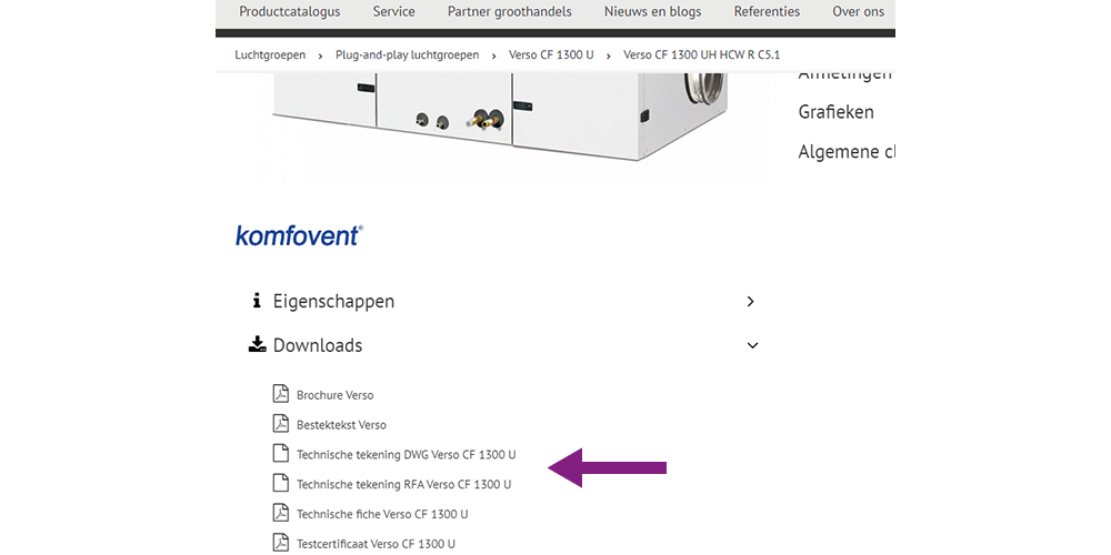 Technische tekening RFA Ventilair Group